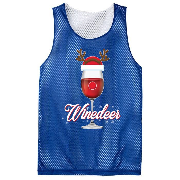 Red Wine Glass With Reindeer Hat Merry Winemas Winedeer Gift Mesh Reversible Basketball Jersey Tank