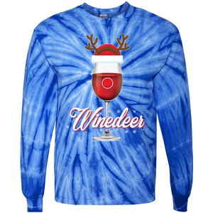 Red Wine Glass With Reindeer Hat Merry Winemas Winedeer Gift Tie-Dye Long Sleeve Shirt