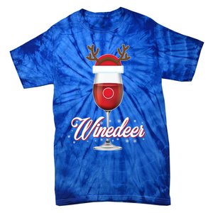 Red Wine Glass With Reindeer Hat Merry Winemas Winedeer Gift Tie-Dye T-Shirt