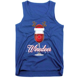 Red Wine Glass With Reindeer Hat Merry Winemas Winedeer Gift Tank Top