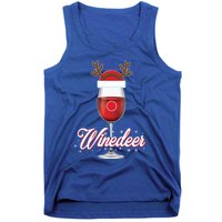 Red Wine Glass With Reindeer Hat Merry Winemas Winedeer Gift Tank Top