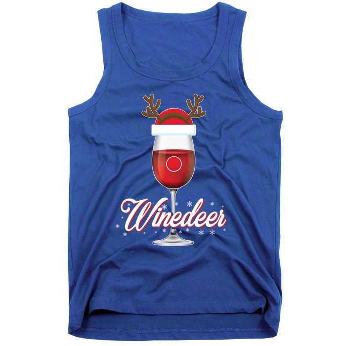 Red Wine Glass With Reindeer Hat Merry Winemas Winedeer Gift Tank Top