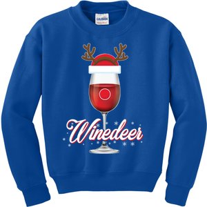 Red Wine Glass With Reindeer Hat Merry Winemas Winedeer Gift Kids Sweatshirt