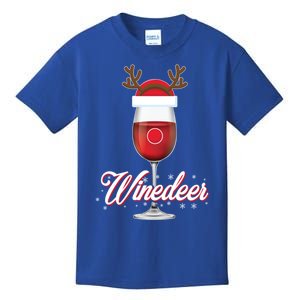 Red Wine Glass With Reindeer Hat Merry Winemas Winedeer Gift Kids T-Shirt