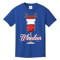 Red Wine Glass With Reindeer Hat Merry Winemas Winedeer Gift Kids T-Shirt