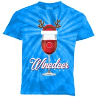 Red Wine Glass With Reindeer Hat Merry Winemas Winedeer Gift Kids Tie-Dye T-Shirt