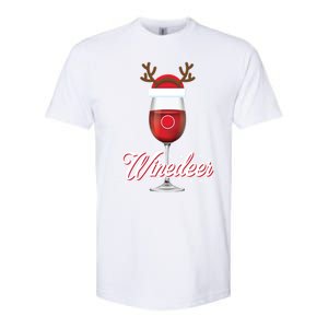 Red Wine Glass With Reindeer Hat Merry Winemas Winedeer Gift Softstyle CVC T-Shirt