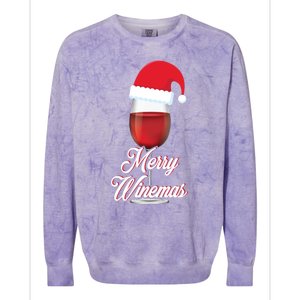 Red Wine Glass With Santa Claus Hat Merry Winemas Christmas Gift Colorblast Crewneck Sweatshirt