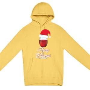 Red Wine Glass With Santa Claus Hat Merry Winemas Christmas Gift Premium Pullover Hoodie