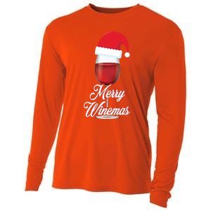 Red Wine Glass With Santa Claus Hat Merry Winemas Christmas Gift Cooling Performance Long Sleeve Crew