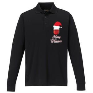 Red Wine Glass With Santa Claus Hat Merry Winemas Christmas Gift Performance Long Sleeve Polo