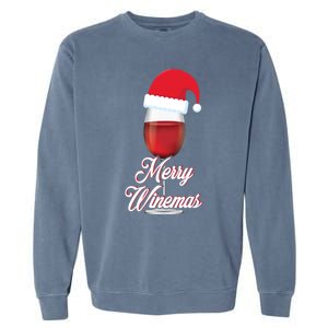 Red Wine Glass With Santa Claus Hat Merry Winemas Christmas Gift Garment-Dyed Sweatshirt