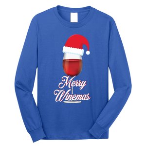 Red Wine Glass With Santa Claus Hat Merry Winemas Christmas Gift Long Sleeve Shirt