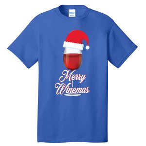 Red Wine Glass With Santa Claus Hat Merry Winemas Christmas Gift Tall T-Shirt