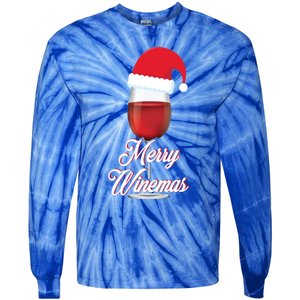 Red Wine Glass With Santa Claus Hat Merry Winemas Christmas Gift Tie-Dye Long Sleeve Shirt