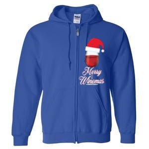 Red Wine Glass With Santa Claus Hat Merry Winemas Christmas Gift Full Zip Hoodie