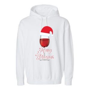 Red Wine Glass With Santa Claus Hat Merry Winemas Christmas Gift Garment-Dyed Fleece Hoodie