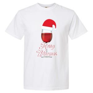 Red Wine Glass With Santa Claus Hat Merry Winemas Christmas Gift Garment-Dyed Heavyweight T-Shirt