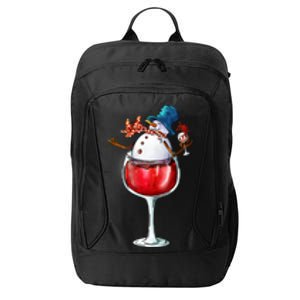 Red Wine Glass Christmas Snow Funny Santa Hat Xmas Funny Gift City Backpack