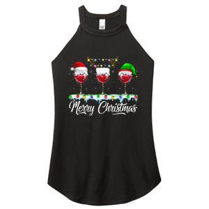 Red Wine Glass Santa Hat Xmas Funny Christmas For Women's Perfect Tri Rocker Tank