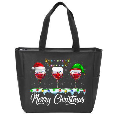 Red Wine Glass Santa Hat Xmas Funny Christmas For Zip Tote Bag