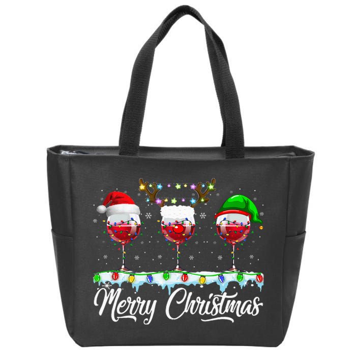 Red Wine Glass Santa Hat Xmas Funny Christmas For Zip Tote Bag