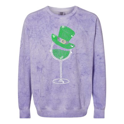 Rhinestone Wine Glasses Drinking St Patricks Day Colorblast Crewneck Sweatshirt