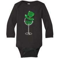 Rhinestone Wine Glasses Drinking St Patricks Day Baby Long Sleeve Bodysuit