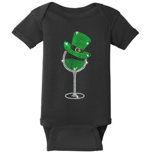 Rhinestone Wine Glasses Drinking St Patricks Day Baby Bodysuit