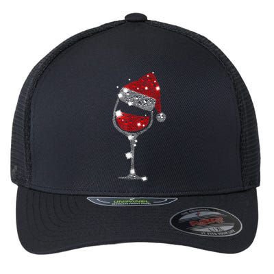 Red Wine Glass Christmas Tee Funny Santa Hat Xmas Gift TShirt Flexfit Unipanel Trucker Cap