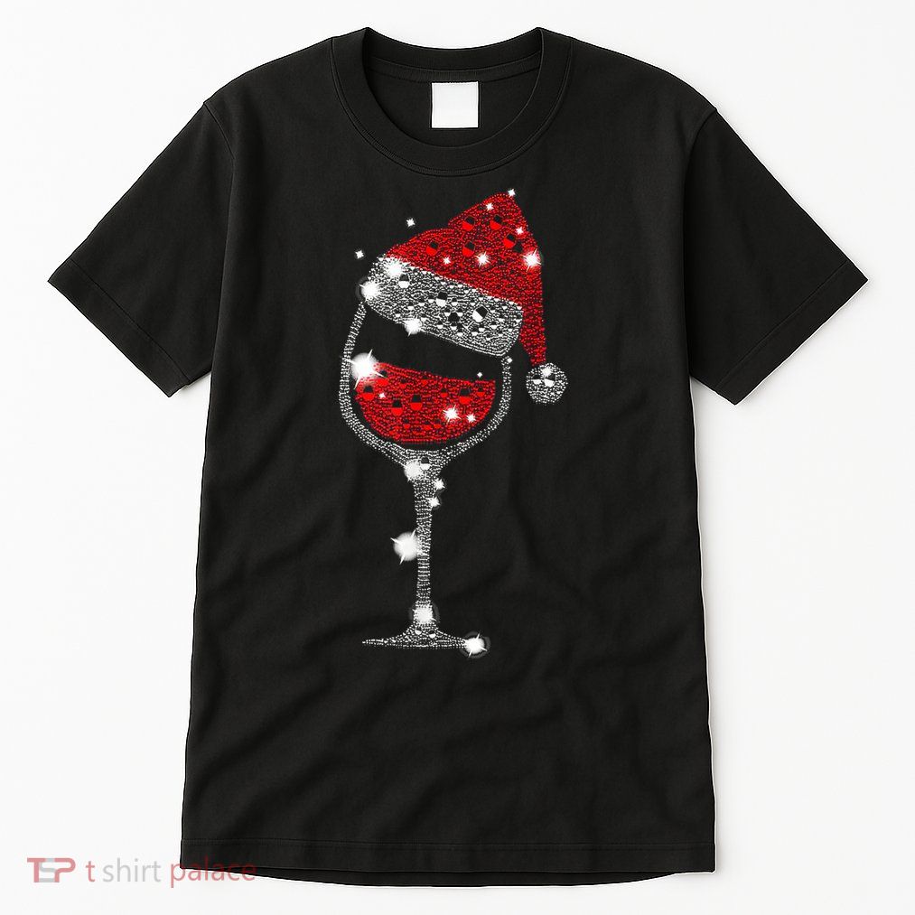 Red Wine Glass Christmas Tee Funny Santa Hat Xmas Gift TShirt Tall T-Shirt