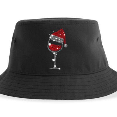 Red Wine Glass Christmas Tee Funny Santa Hat Xmas Gift TShirt Sustainable Bucket Hat