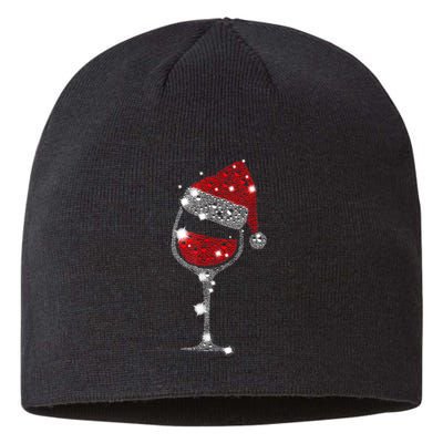 Red Wine Glass Christmas Tee Funny Santa Hat Xmas Gift TShirt Sustainable Beanie