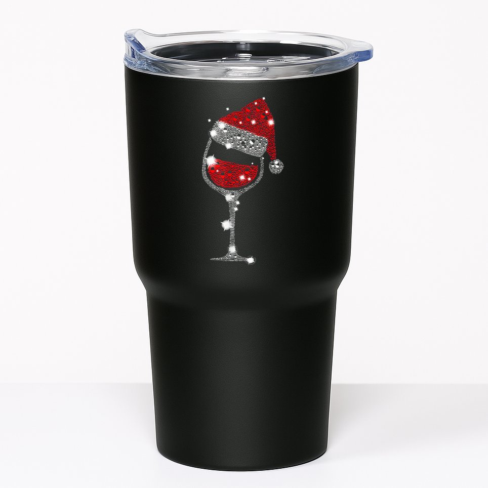 Red Wine Glass Christmas Tee Funny Santa Hat Xmas Gift TShirt Tumbler