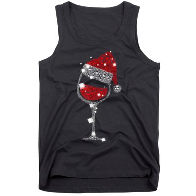 Red Wine Glass Christmas Tee Funny Santa Hat Xmas Gift TShirt Tank Top