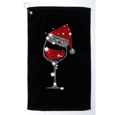 Red Wine Glass Christmas Tee Funny Santa Hat Xmas Gift TShirt Golf Towel