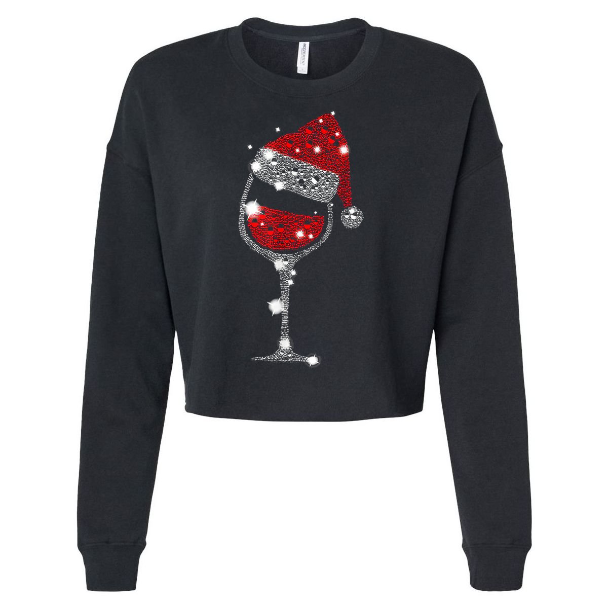 Red Wine Glass Christmas Tee Funny Santa Hat Xmas Gift TShirt Cropped Pullover Crew
