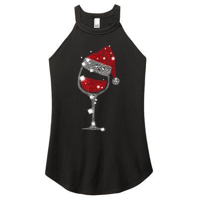 Red Wine Glass Christmas Tee Funny Santa Hat Xmas Gift TShirt Women's Perfect Tri Rocker Tank