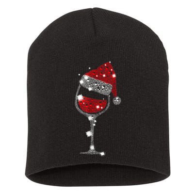 Red Wine Glass Christmas Tee Funny Santa Hat Xmas Gift TShirt Short Acrylic Beanie