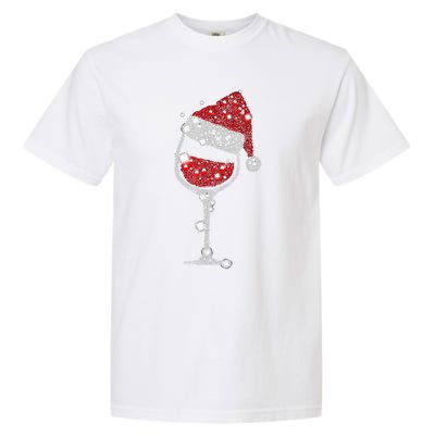 Red Wine Glass Christmas Tee Funny Santa Hat Xmas Gift TShirt Garment-Dyed Heavyweight T-Shirt