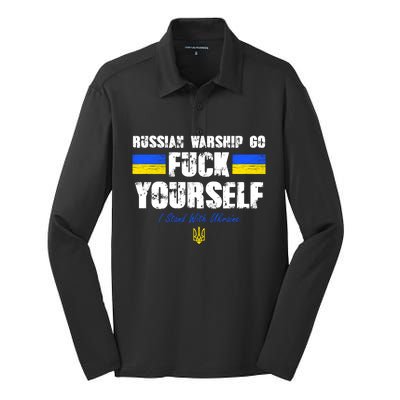 Russian Warship Go F Yourself I Stand With Ukraine Army Strong Silk Touch Performance Long Sleeve Polo