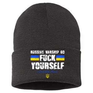 Russian Warship Go F Yourself I Stand With Ukraine Army Strong Sustainable Knit Beanie