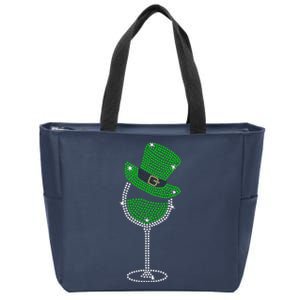 Rhinestone Wine Glasses Drinking St Patricks Day Girl Women Zip Tote Bag