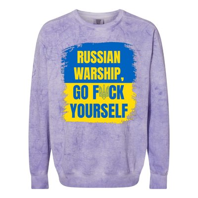 Russian Warship Go F Yourself Ukraine Last Words Ukrainian Flag Colorblast Crewneck Sweatshirt