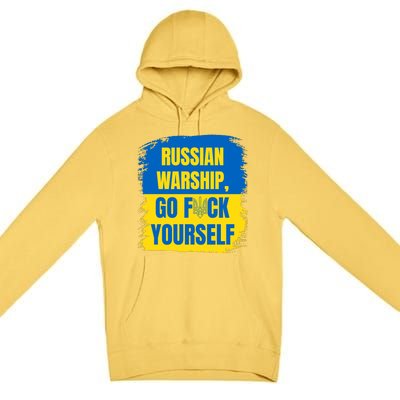 Russian Warship Go F Yourself Ukraine Last Words Ukrainian Flag Premium Pullover Hoodie