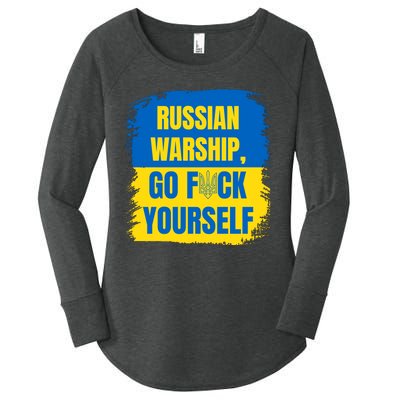 Russian Warship Go F Yourself Ukraine Last Words Ukrainian Flag Women's Perfect Tri Tunic Long Sleeve Shirt