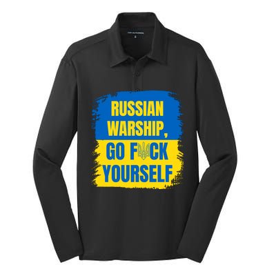 Russian Warship Go F Yourself Ukraine Last Words Ukrainian Flag Silk Touch Performance Long Sleeve Polo