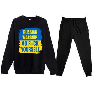 Russian Warship Go F Yourself Ukraine Last Words Ukrainian Flag Premium Crewneck Sweatsuit Set