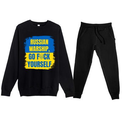 Russian Warship Go F Yourself Ukraine Last Words Ukrainian Flag Premium Crewneck Sweatsuit Set