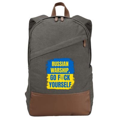 Russian Warship Go F Yourself Ukraine Last Words Ukrainian Flag Cotton Canvas Backpack